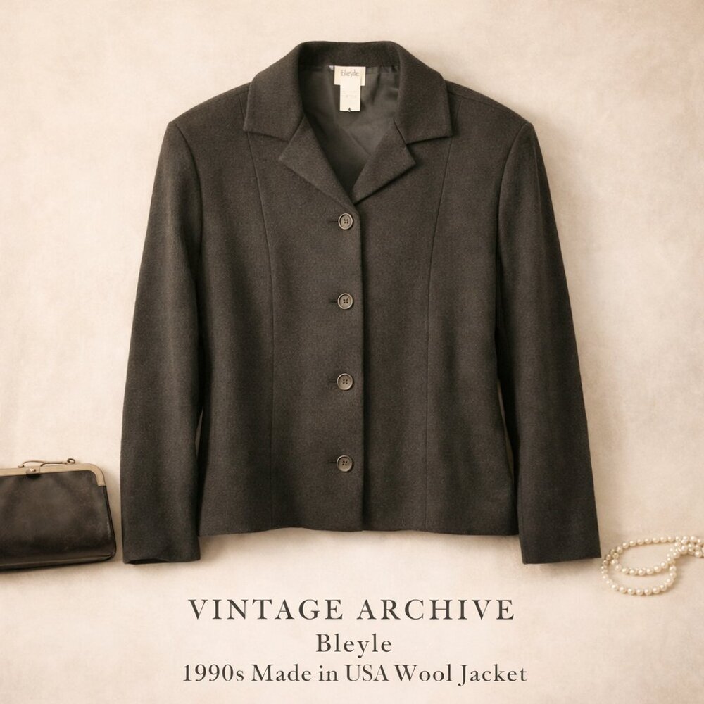 Bleyle Vintage Black Wool Jacket Made USA Lined Classic Button Front 16